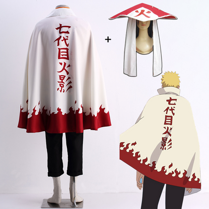 Anime Naruto Costume Naruto 7th Hokage Cosplay Cloak with Hokage Hat for Men Kids Halloween