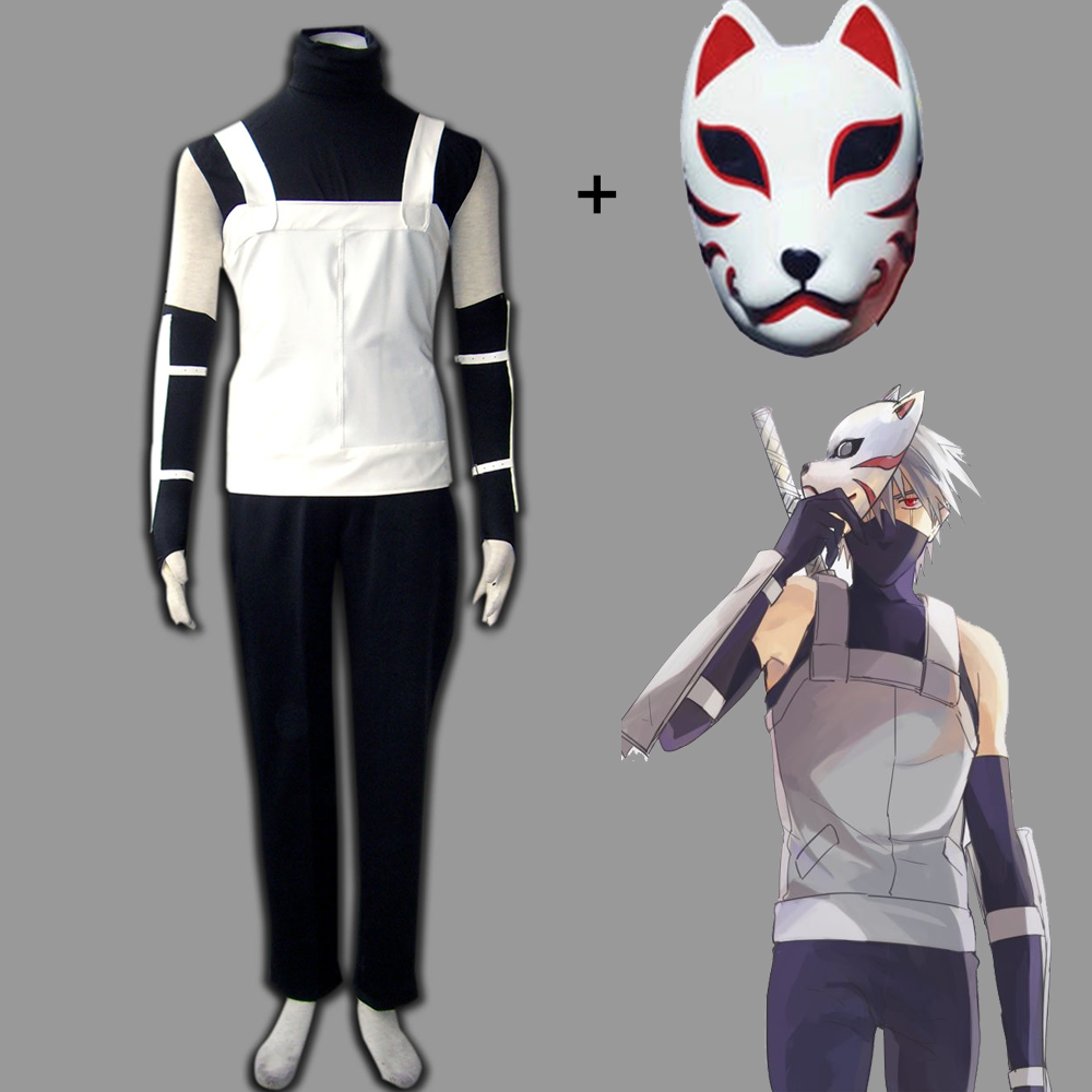 Anime Naruto Costume Anbu Kakashi Costume Uniform with Fox Mask Men Kids Halloween