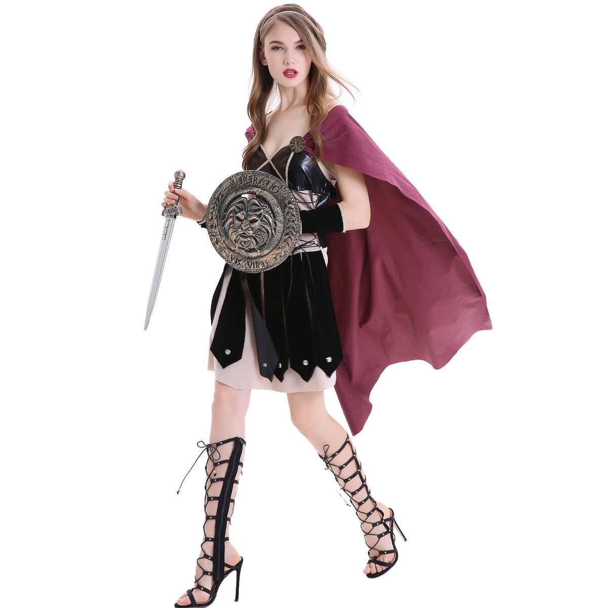 Spartacus Costumes Spartan Warriors Cosplay Full Outfit with Shield Sword For Women Halloween