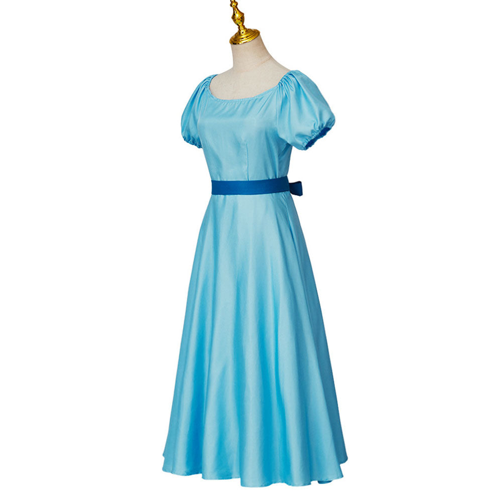 Movie Peter Pan and Wendy Costume Wendy Cosplay Blue Dress with Headdress Women Halloween