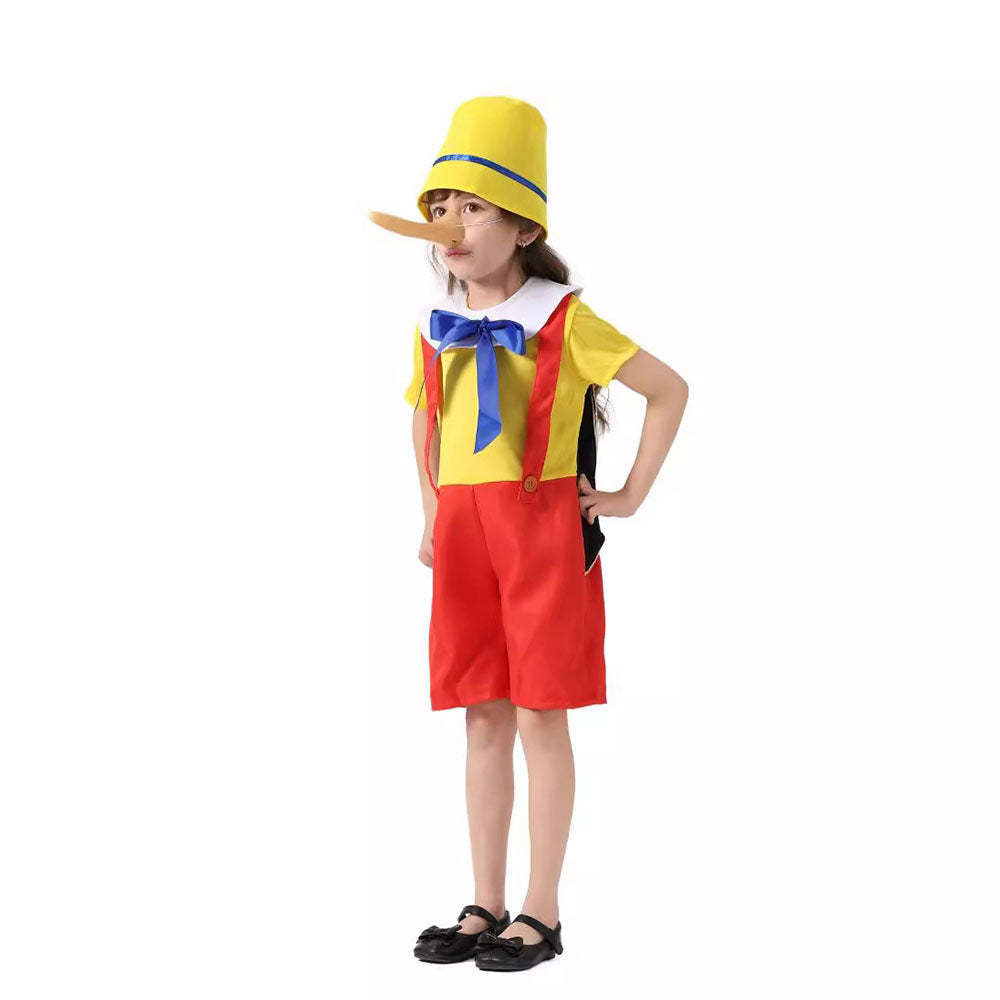 Pinocchio Costume Cosplay Full Outfit with Nose Hat for Kids Halloween