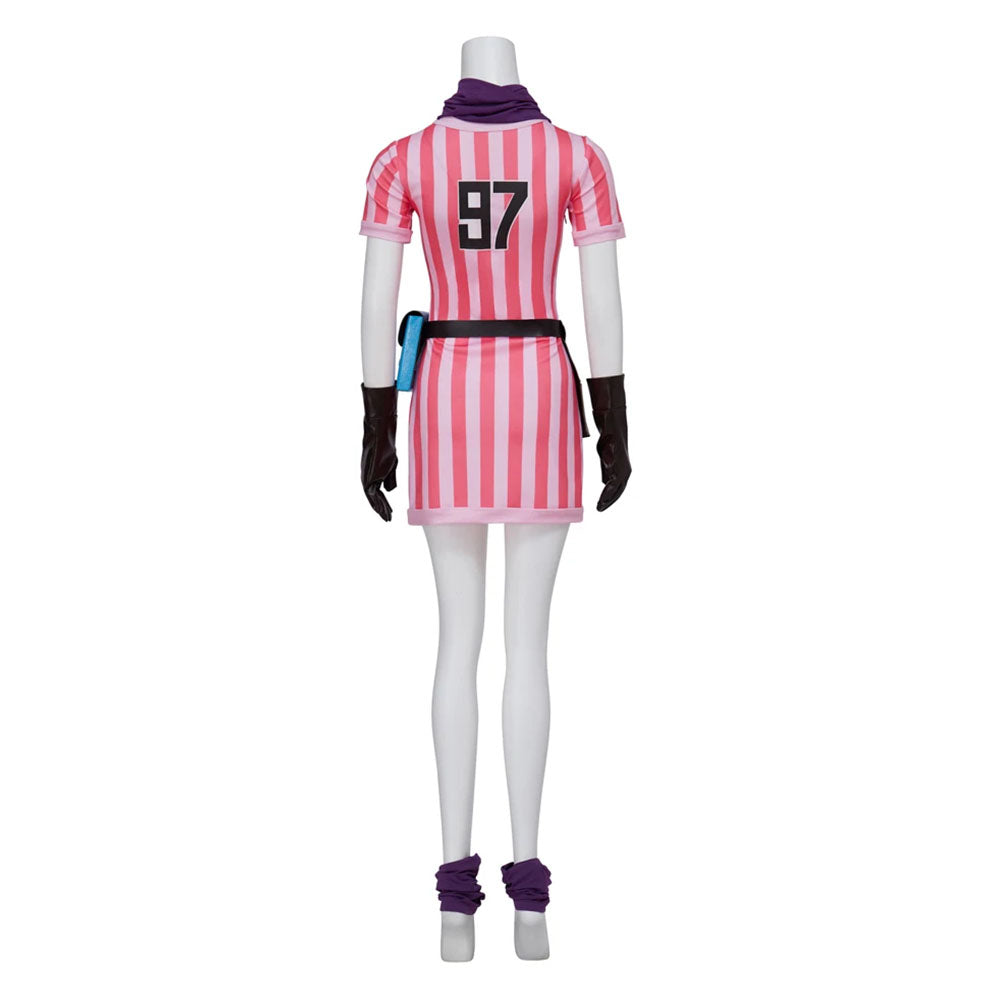 Dragon Ball Z Bulma Cosplay Pink Striped Costume Dress Ouffits for Women Halloween