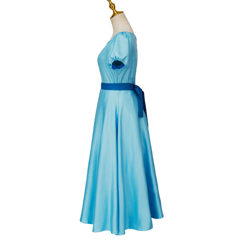 Movie Peter Pan and Wendy Costume Wendy Cosplay Blue Dress with Headdress Women Halloween