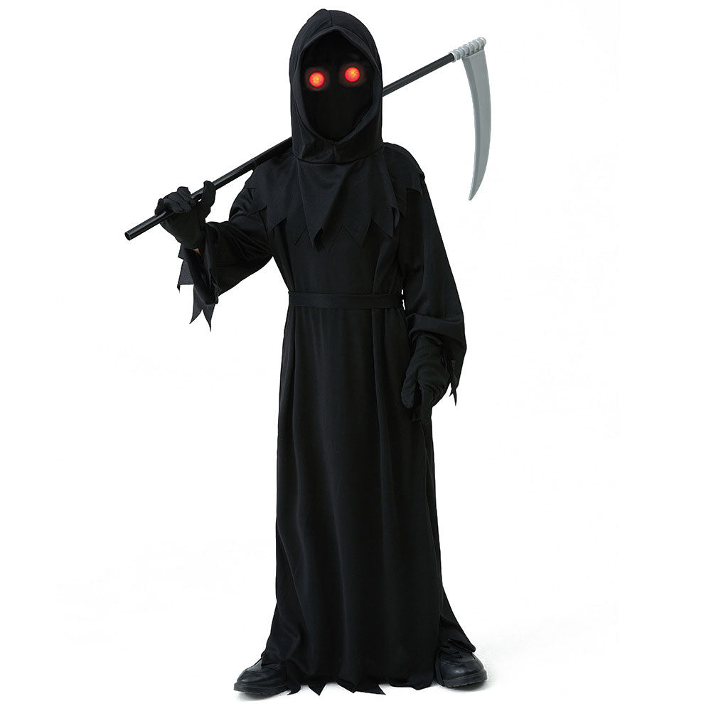 Halloween Costumes Grim Reaper Death Cosplay Red Laser Eye with Death Sickle for Kids Adults Unisex