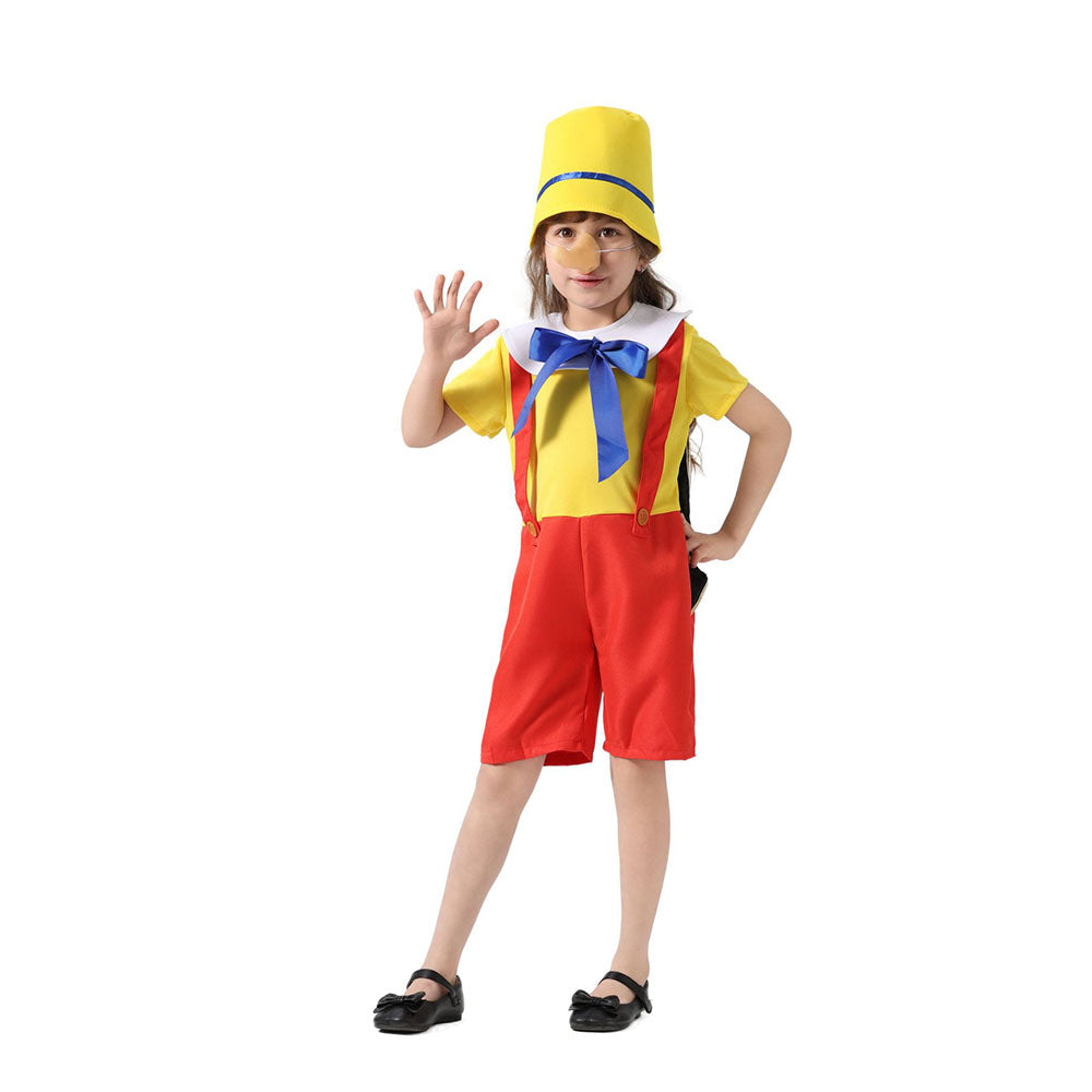 Pinocchio Costume Cosplay Full Outfit with Nose Hat for Kids Halloween