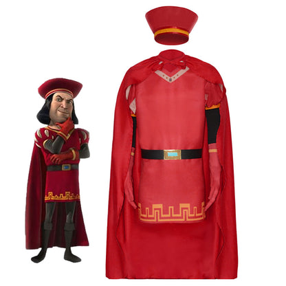 Shrek! Costumes Lord Farquaad Cosplay Red full Outfit for Men and Kids Halloween