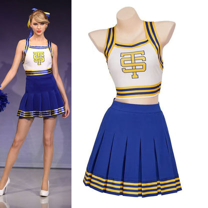 Taylor Swift Costume Cheerleading Cosplay Blue Dress for Women Halloween