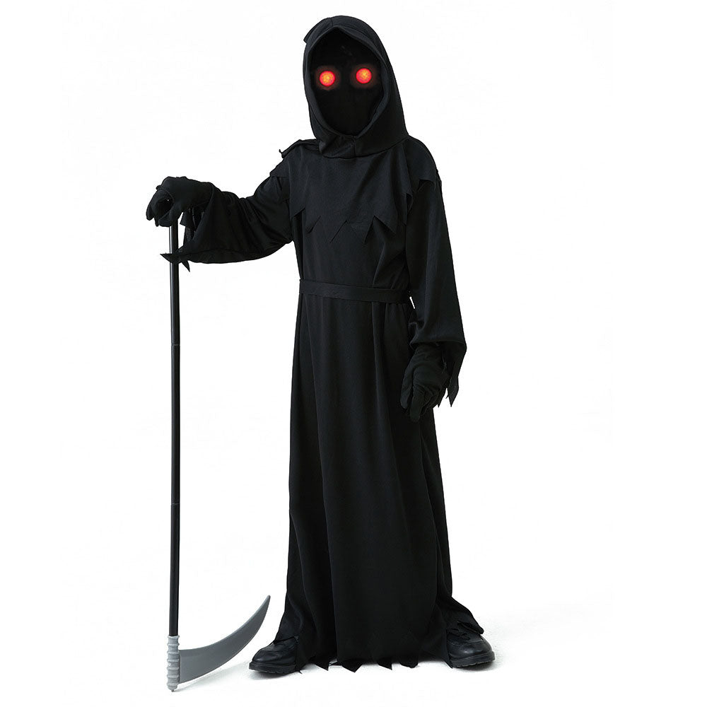 Halloween Costumes Grim Reaper Death Cosplay Red Laser Eye with Death Sickle for Kids Adults Unisex
