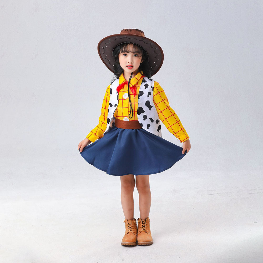 Toy Story Costume Woody Cosplay Full Outfit with Hat for Girls Halloween