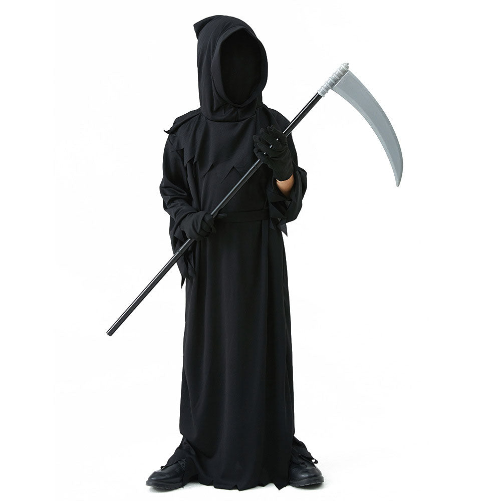 Halloween Costumes Grim Reaper Death Cosplay Red Laser Eye with Death Sickle for Kids Adults Unisex