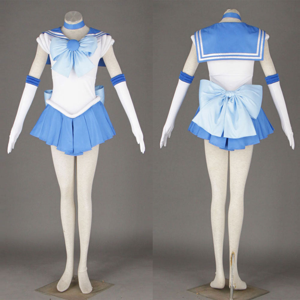 Anime Sailor Moon Costume Mizuno Ami Sailor Mercury Fighting Cosplay Outfit and Accessories Women and Kids Halloween