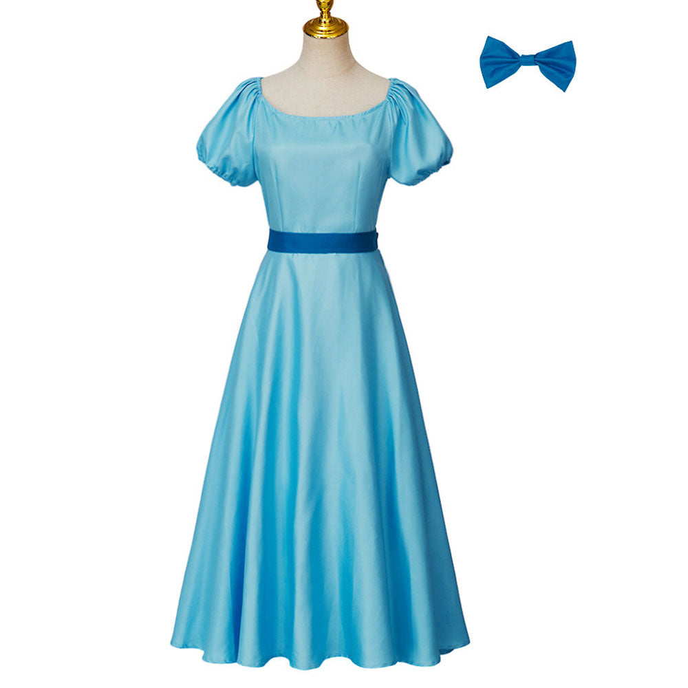 Movie Peter Pan and Wendy Costume Wendy Cosplay Blue Dress with Headdress Women Halloween