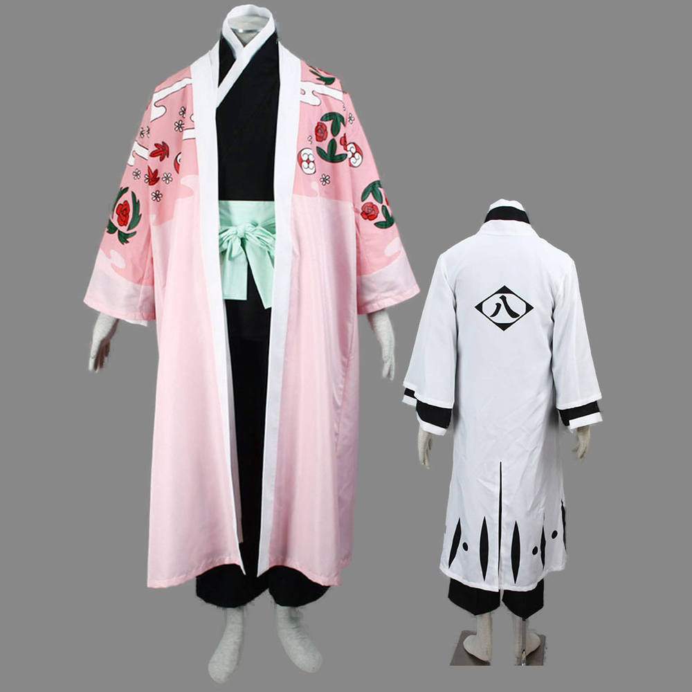 Anime 8th Division Captain Straw Hat Floral Haori Swordsman Cosplay Costume Set for Men and Kids