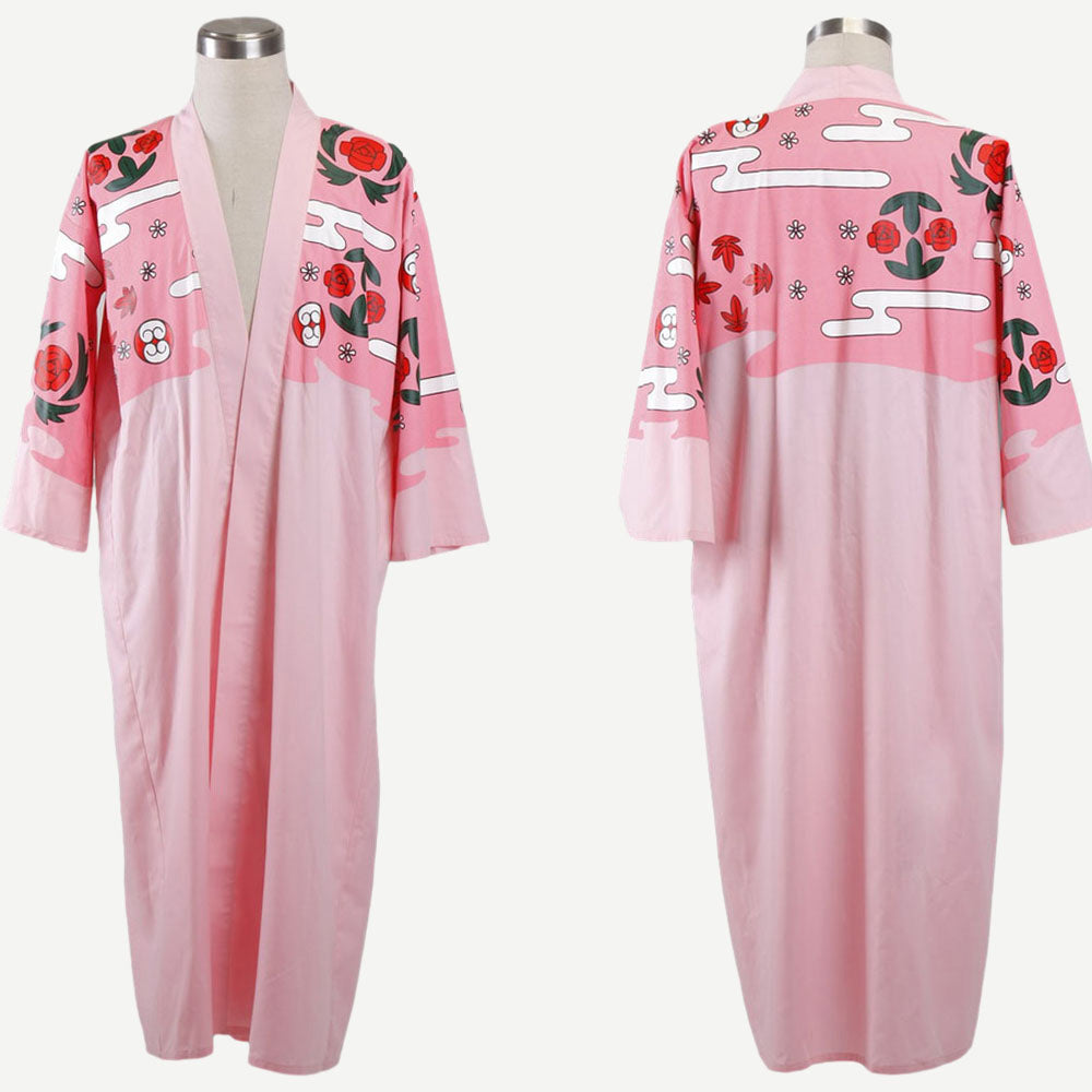Anime 8th Division Lazy Captain Swordsman Cosplay Pink Floral Kimono Costume Men and Kids
