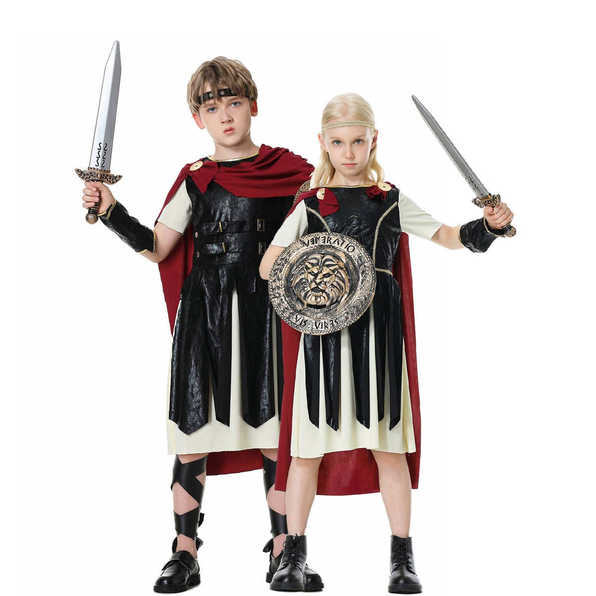Spartacus Costumes Spartan Warriors Cosplay Full Outfit with Shield Sword For Kids Halloween